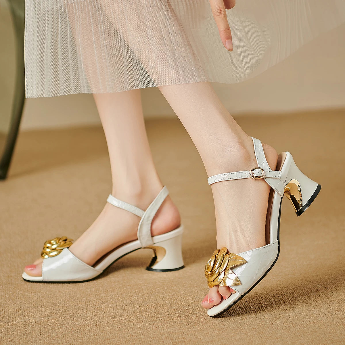 【JOCHEBED HI】Brand Genuibe Lesther Handmade Sandals Women Unique Strange Heel Luxury Slingbacks Summer Mules 34-40