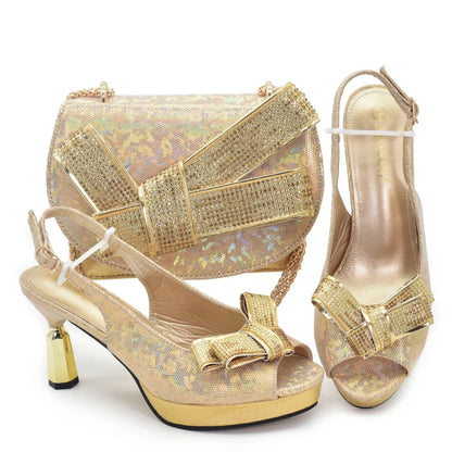 Beautiful Italian Shoes And Bag Sets For Evening Party With Stones Italian Leather Handbags Match Bags! 1-1