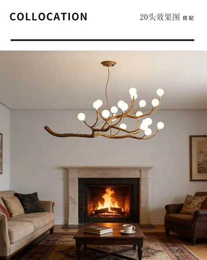 Retro Resin Tree Branch Chandeliers Frosted Glass Bubble LED Pendant Lamp for Living Dining Room Home Decor suspension luminaire