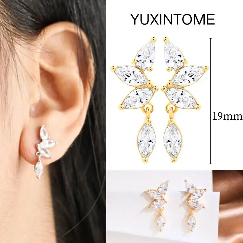 White Color Zircon Hoop Earrings 925 Sterling Silver Needle Cross/Star/Flower/Water Drop Pendant Gold Earrings Luxury Jewelry