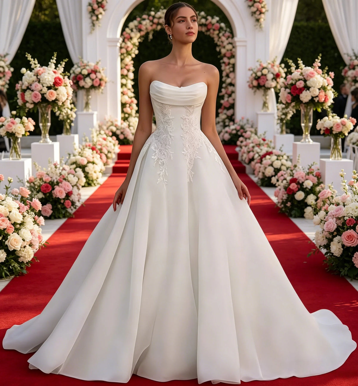Customized Strapless Wedding Dresses for Bride Lace Appliques Satin A Line Long Maxi Boho Beach Bridal Ball Gowns for Women