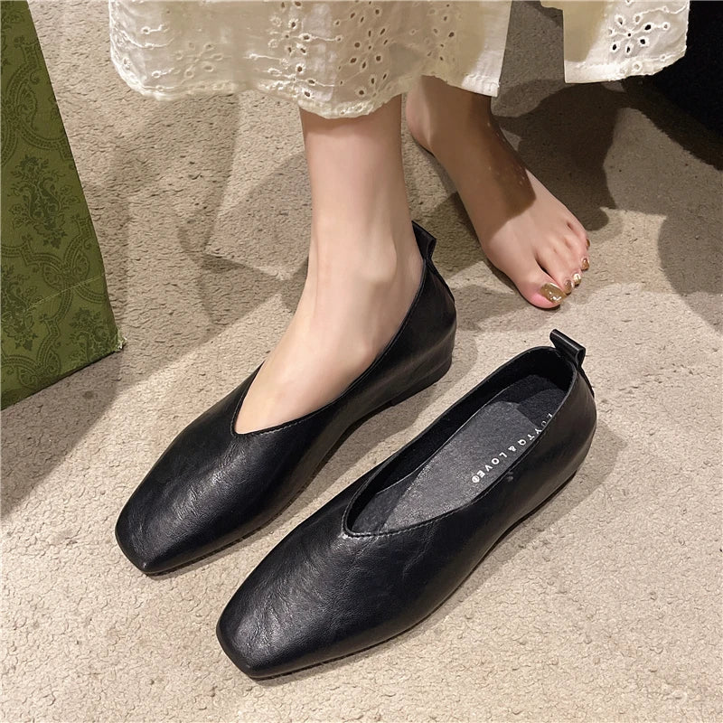 Women's Loafers Genuine Leather Luxury Shoes Heels Pumps Square Toe Elegant Mary Janes Shoes for Height-increasing Insoles