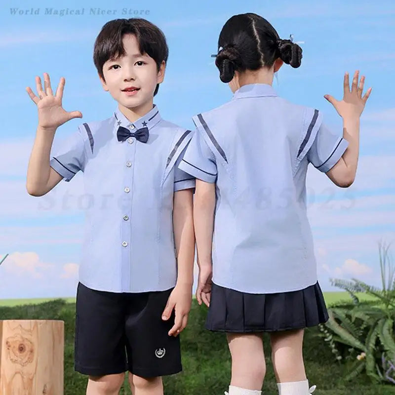 Summer School Uniform Children's Kindergarten Costume Kids Boys Academic Style Sportswear Girls Vintage Two Piece Set Clothing