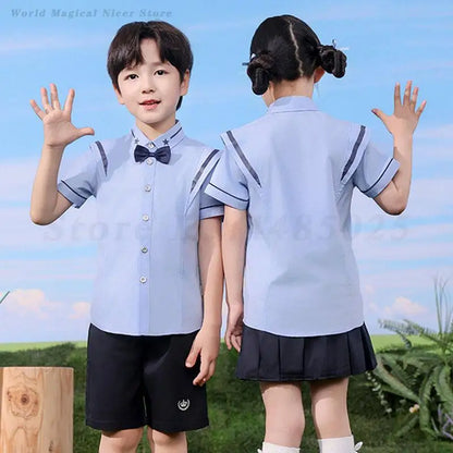 Summer School Uniform Children's Kindergarten Costume Kids Boys Academic Style Sportswear Girls Vintage Two Piece Set Clothing