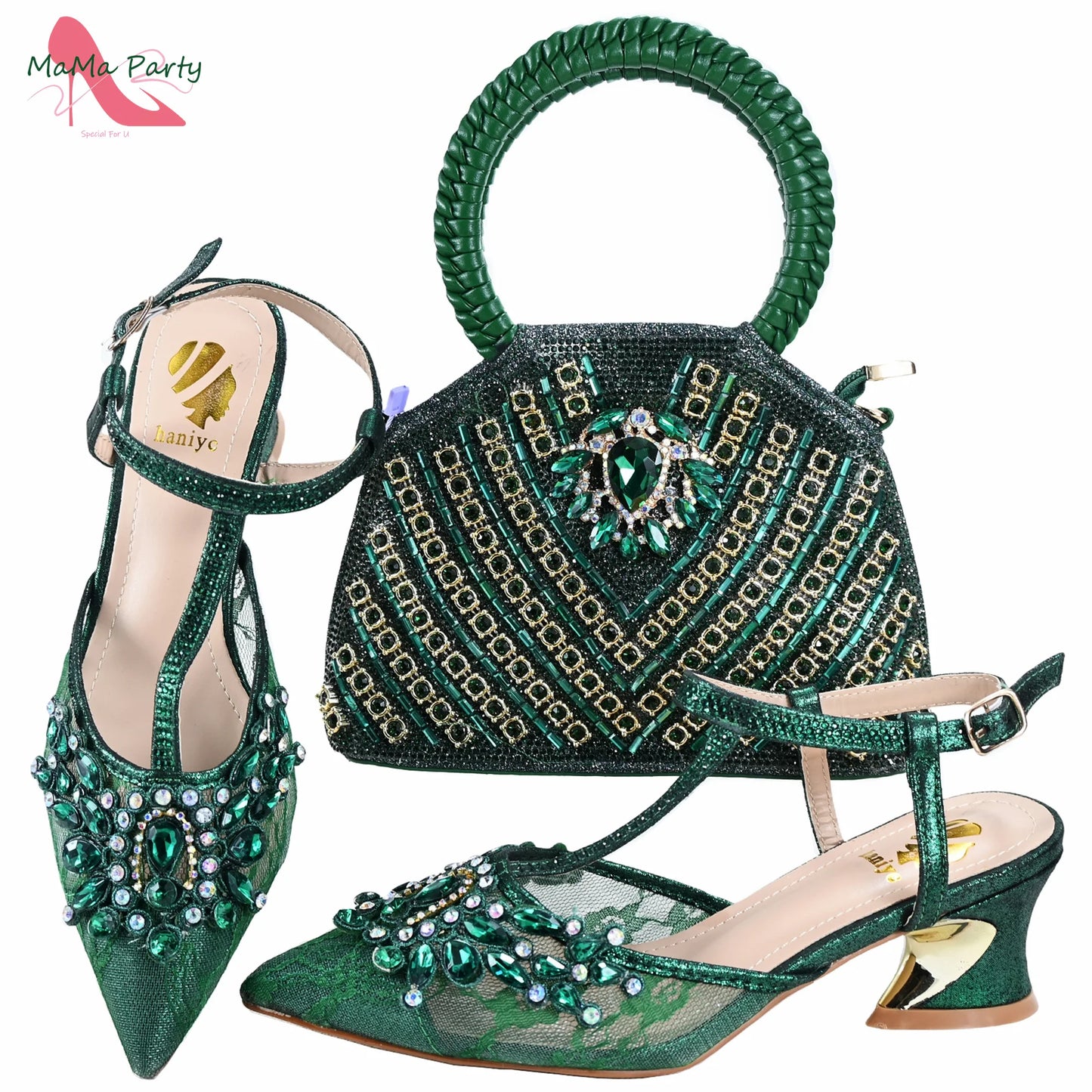 Purple Color New Arrivals Italian Design Nigerian Women Shoes and Bag Set Pointed Toe Slipper with Shinning Crystal for Party