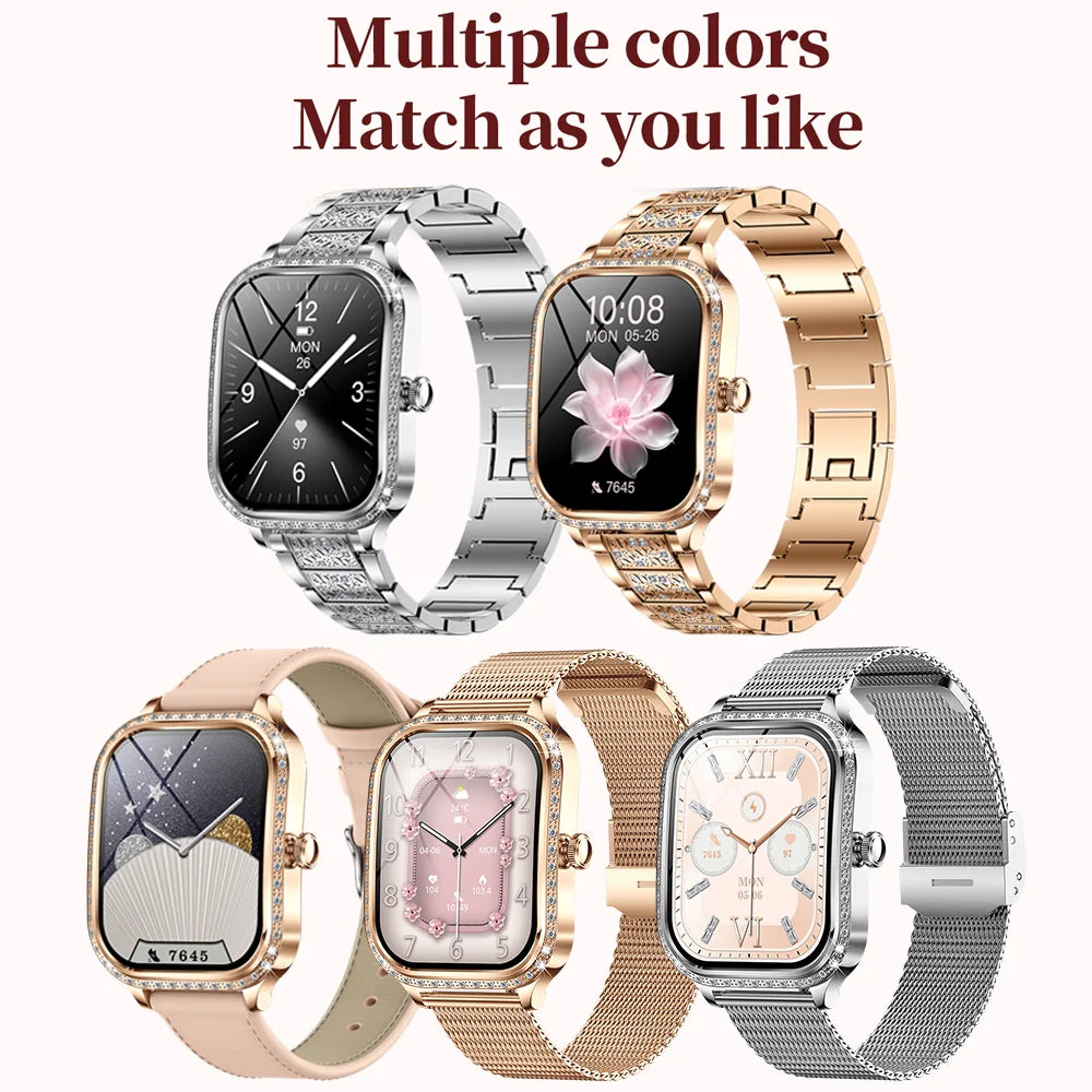 Fashion Women Diamond Watch 1.75 inch 360*360 HD Display Heart Rate Blood Oxygen Monitoring Bluetooth Call Smartwatch 2026 New