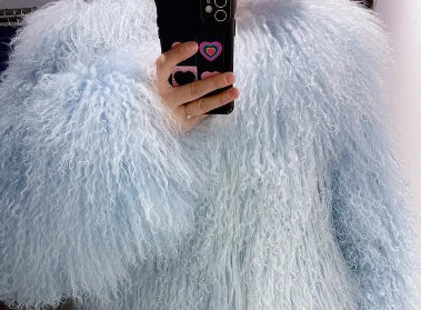 Mongolian Fur Coats Fur Lapel Jacket Women Elegant White Fluffy Solid Thicken Warm Long Sleeves Coats Winter Chic Oversize Lady
