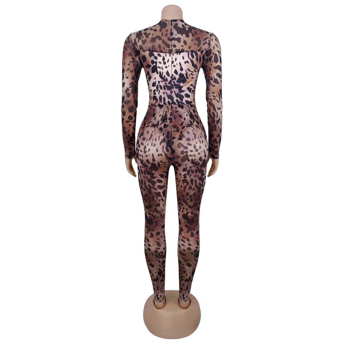 Sexy Bodycon Jumpsuits Women Clothes Leopard Mesh Print Semi Perspective Jump Suit Long Sleeve Bodysuit Nightclub Club Clothes