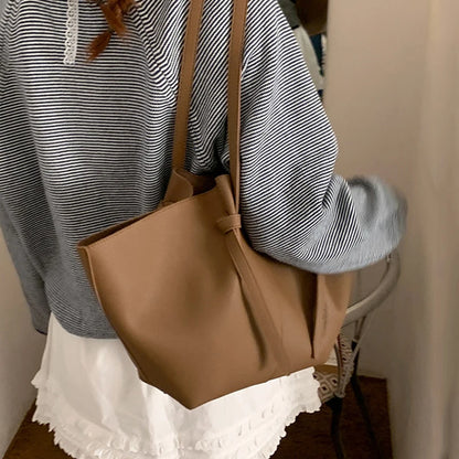 Luxury Designer Women's Soft PU Leather 2-in-1 Shoulder Tote Bag Set Big Capacity Branded Shopper Handbags Gray Blue PinkTan
