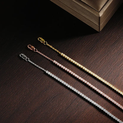 KNOBSPIN 2mm Moissanite Tennis Necklaces for Women Solid s925 Silver Adjustable Choker Chain Wedding Diamond Rhinestone Necklace