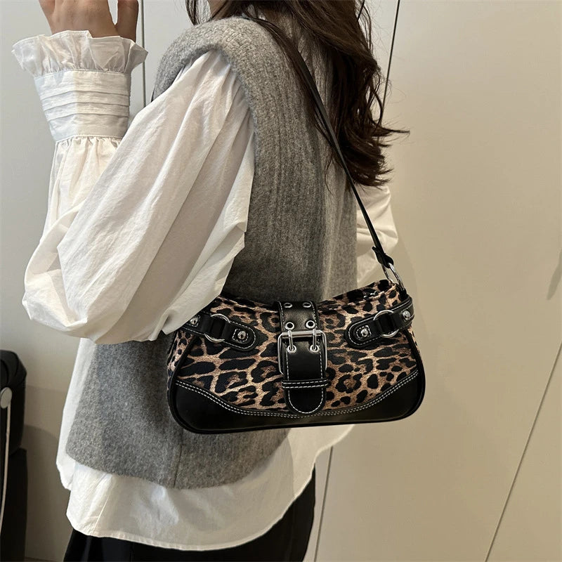 Fashion PU Shoulder Bags Leopard Print Retro Messenger Bag Large Capacity Underarm Bag Women Daily Use Handheld Bag