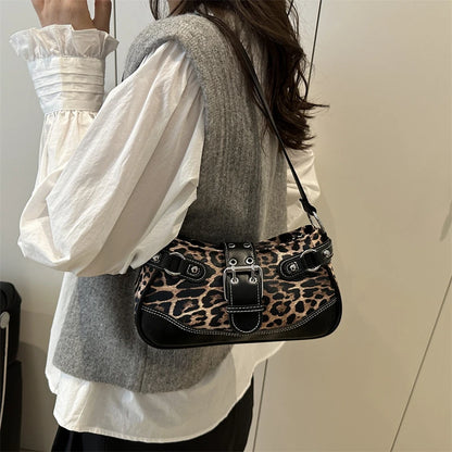 Fashion PU Shoulder Bags Leopard Print Retro Messenger Bag Large Capacity Underarm Bag Women Daily Use Handheld Bag