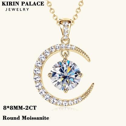 Star Moon Necklace Pendant 2ct Moissanite Diamond Necklace Woman Luxury Jewelry 925 Silver Engagement Love Gift