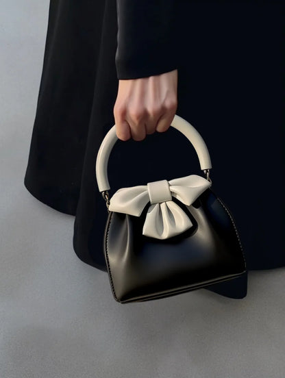 Handbag Textured Small Bag for Women 2026 New Arrival Spring and Summer Style Pleated Satchel Bag Contrast Colorbows Bucket Bag