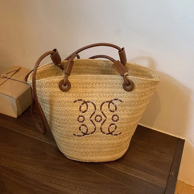 Summer New Vacation Woven Straw Bag, High Quality Seaside Beach Bag for Women, Women's Beach Bags Bucket Bag