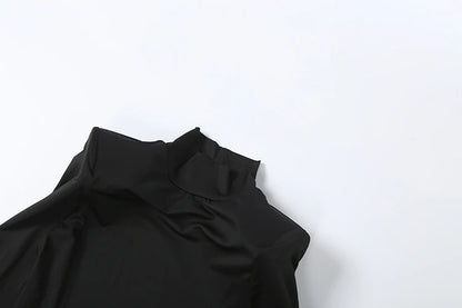 Nibber Hipster Waistless Ruched Elegant Dress Woman Autumn Style Turtleneck Full Sleeve Hollow Design Prom Party Long Bodycon