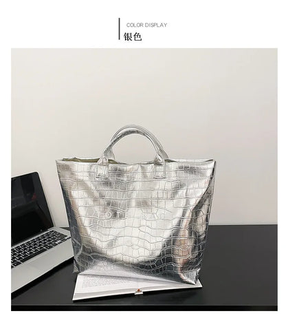 Crocodile Texture Tote Bag Pvc Kraft Paper Large Capacity Luxury Hobo Handbag Women Casual Shopping Letters Top Handle Hand Bags
