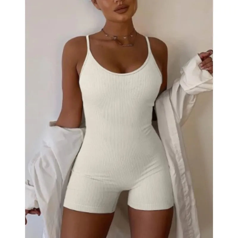 Women Summer New Sexy Suspender Tight Jumpsuits Solid Color Sleeveless Seamless Bodycon High Waisted Female Sporty Wear Clothing