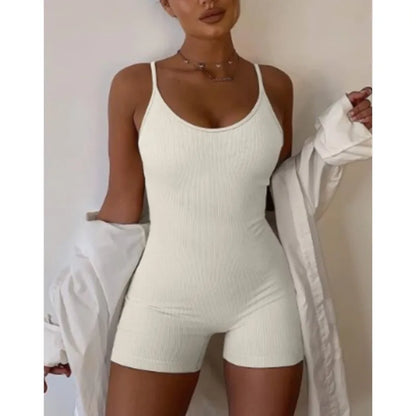 Women Summer New Sexy Suspender Tight Jumpsuits Solid Color Sleeveless Seamless Bodycon High Waisted Female Sporty Wear Clothing