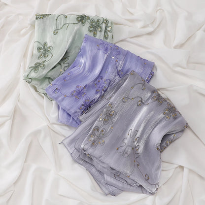 Elegant Embroidery Glitter Shimmer Hijab Shawl Pleated Glitter Chiffon Shawl Lightweight Crinkle Flowy Plain Hijab Scarves