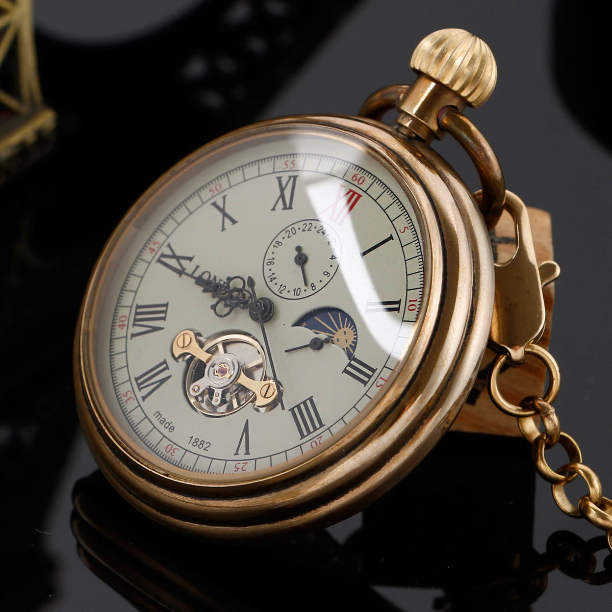 New Luxury Vintage Mechanical Pocket Watch Multifunctional Moon Hand Wind Fob Chain Watches Relogio De Bolso Gifts for Men Woman