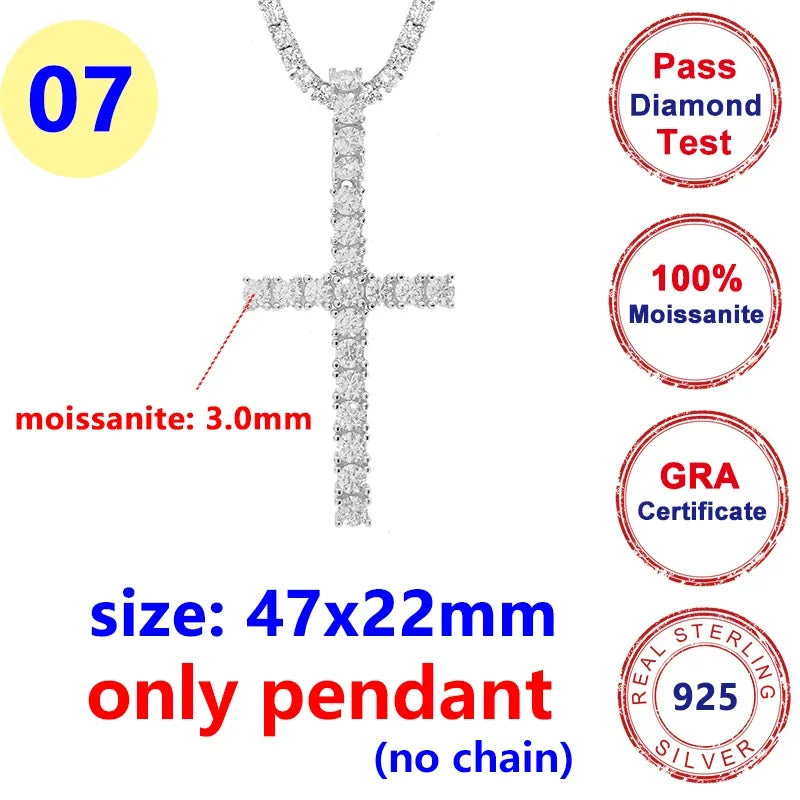 12 Styles Full Moissanite Diamond D Color Cross Pendant S925 Sterling Sliver White Gold Moissanite Pendant for Women Men