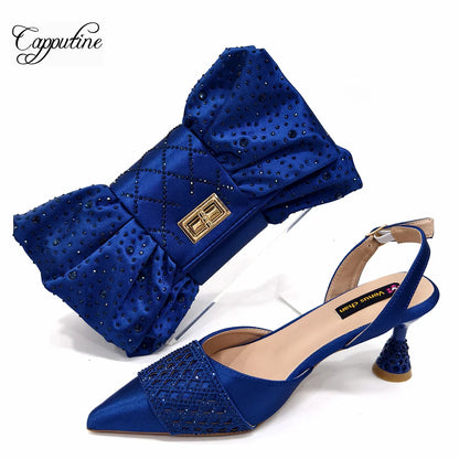 Fuchsia Women Shoes And Bag Set African Ladies Pumps Match With Handbag Sandals Clutch Fashion Escarpins Femmes Sandales CR838