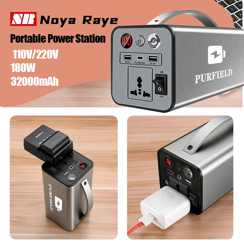 32000mAh 180W 110V 220V Portable Power Station Mobile Power Station Solar Power Generator Outdoor Emergency Bank For Camping