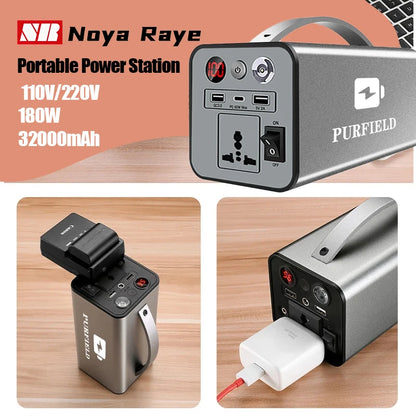 32000mAh 180W 110V 220V Portable Power Station Mobile Power Station Solar Power Generator Outdoor Emergency Bank For Camping