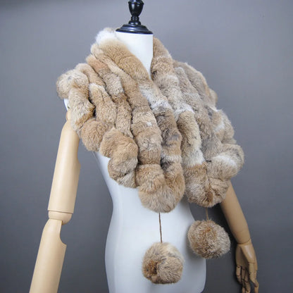 Women Fashion Outdoor Knit 100% Real Rabbit Fur Scarves New Lady Winter Real Rabbit Fur Scarf Natural Warm Soft Rabbit Fur Shawl