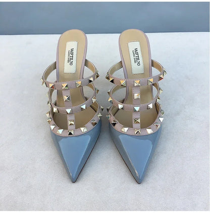 Women's sandals luxury Brand Shoes Woman 2025 trend Ankle Strap Summer Rivets High Heels Slippers Design Pointed Toe Sexy party