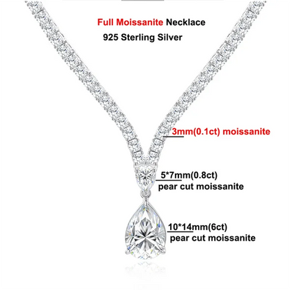 6Carat Pear Cut Full Moissanite Tennis Necklace for Women V-shape 3mm Round Cut Diamond S925 Silver WaterDrop Riviera Necklaces