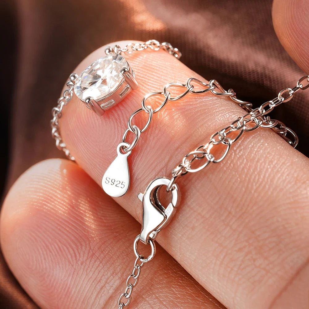 COSYA 1/2/3CT Oval Cut Moissanite Necklace For Women S925 Silver Plated 18K Gold East West Solitaire Diamond Chain Fine Jewelry