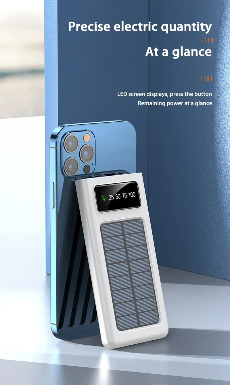 Lenovo Solar Power Bank 200000mAh Large Capacity Mobile Power Fast Charging Battery With Dual USB 4-Cables For iPhone Samsung