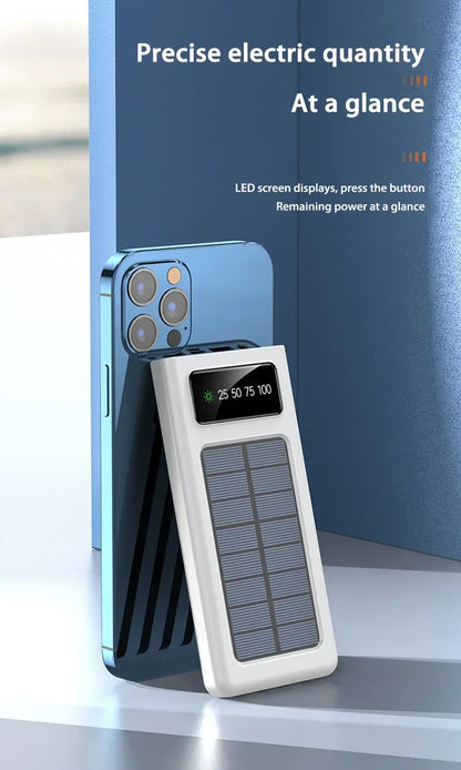 Lenovo Solar Power Bank 200000mAh Large Capacity Mobile Power Fast Charging Battery With Dual USB 4-Cables For iPhone Samsung