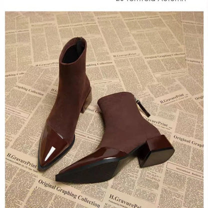 Ankle Boots Women Chunky Mid Heels Suede Shoes Woman Pointed Toe 2026 Trend Winter New Goth Walking Snow Chelsea