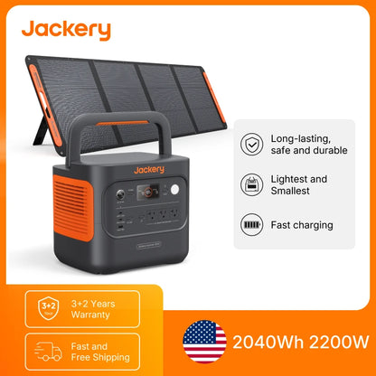 Jackery Explorer 2000v2 Portable Power Station with 200W Solar Panel,Solar Generator for Camping, Hiking, and Outdoor Energy Use