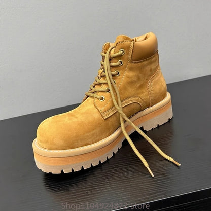 Handmade Men's Shoes Thick Sole Casual Genuine Leather Work Motorcycle Boots Male Desert Outdoor Youth Oxford Ankle Boots