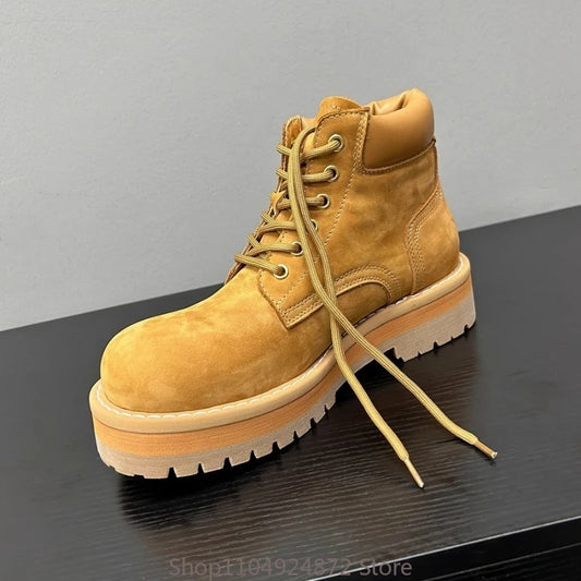 Handmade Men's Shoes Thick Sole Casual Genuine Leather Work Motorcycle Boots Male Desert Outdoor Youth Oxford Ankle Boots