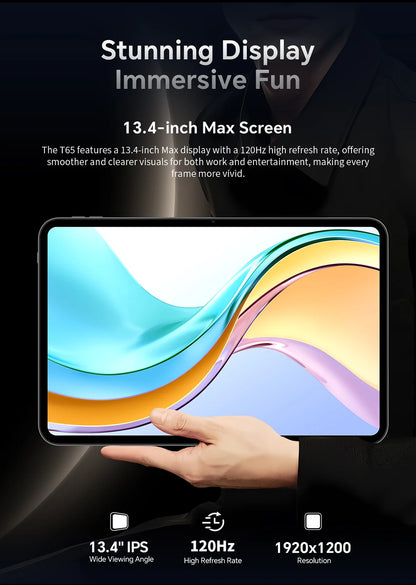 Teclast T65 13.4 Inches 2K 120Hz Screen Unisoc T7280 Octa Core Max 26G RAM 128GB ROM 8000mAh Battery Android 16 Tablets Dual SIM