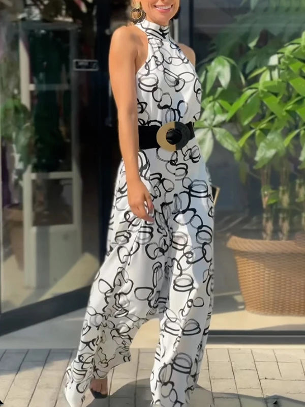 Modigirl Urban Elegance One Piece Jumpsuit for Woman 2025 Summer Sleeveless Elastic Waistband Long Pant Business Casual Rompers