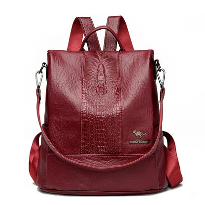 Women's Crocodile Pattern Backpack Leather School Bookbags for Girls Bagpack Large Capacity Designer Travel Rucksack Mochilas