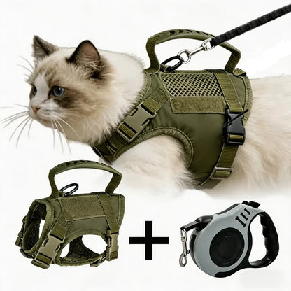 Escape Proof Cat Harness with Retractable Leash Set Adjustable Vest Harness with Handle for Outdoor Walking for Kitten Small Dog