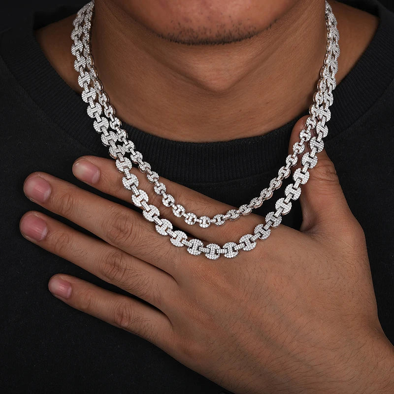 Iced Out 925 Sterling Silver 6-10mm Pig Nose Necklace Chain Men Women Prong Setting Moissanite Bracelet Hip Hop Rapper Jewelry