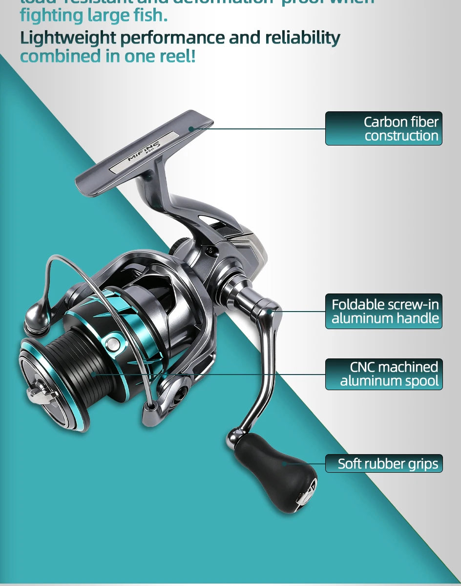 MIFINE CARBONEX ULTRALIGHT SPINNING Fishing Reel 6+1BB,Gear Ratio 5.2:1, 12KG Max Drag 800-4000 Series for Saltwater Freshwater