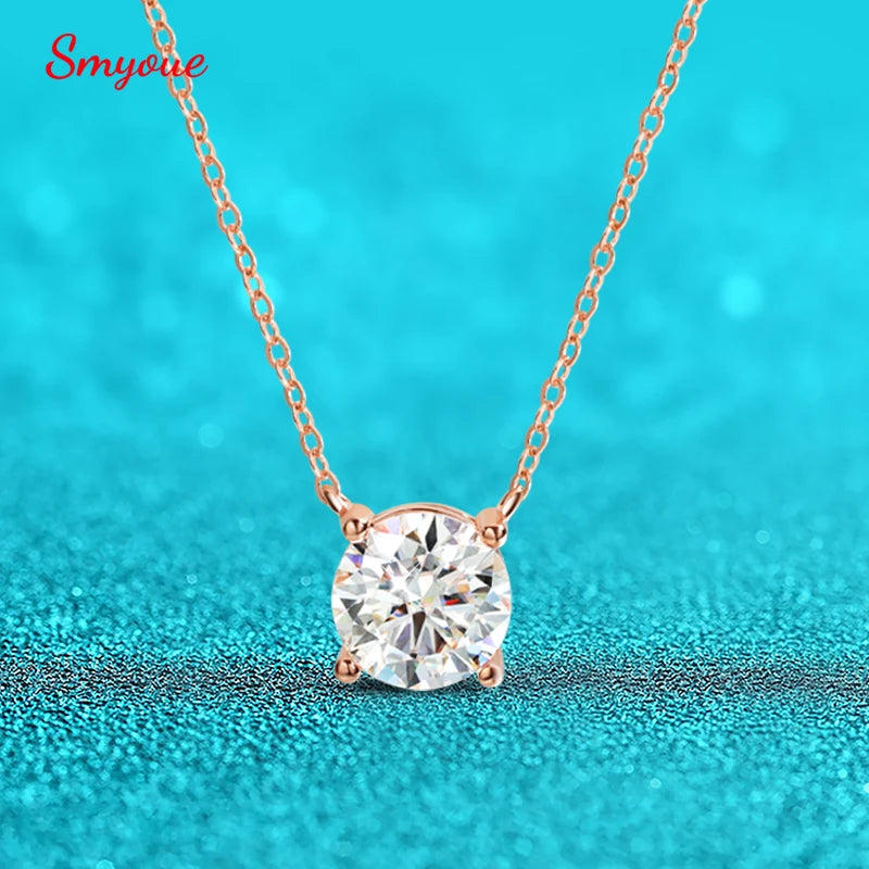 Smyoue 1-5CT Rose Gold Color Moissanite Necklace for Women D Color Sparkling Classic Lab Diamon Pendant Sterling Silver 925 100%