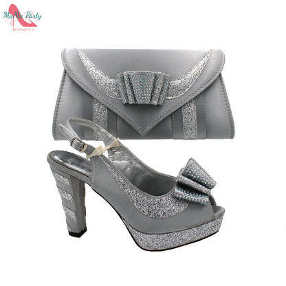 2021 Specials Design Black Color Nigerian Women Shoes and Bag Set High Quality Slingback Sandals with Appliques for Wedding