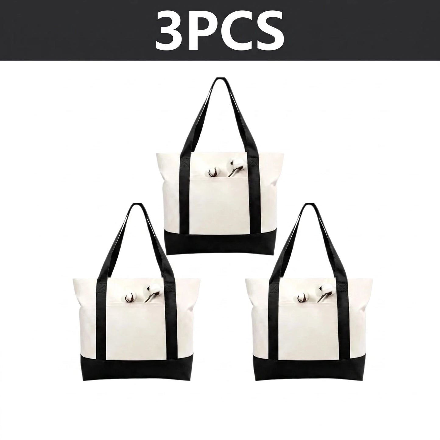 1/3/6PCS Heavy Duty Canvas Tote Bag with Front Pocket Blank DIY Reusable Grocery Shoulder Bag for Women Office School Beach