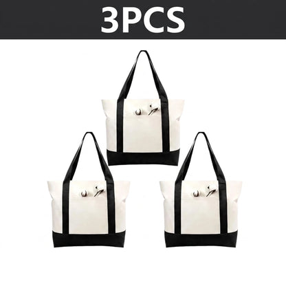 1/3/6PCS Heavy Duty Canvas Tote Bag with Front Pocket Blank DIY Reusable Grocery Shoulder Bag for Women Office School Beach