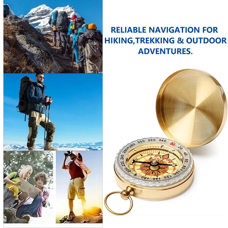 TRALOW Brass Pocket Handheld Compass, Water‑Resistant Navigation Tool for Camping Hiking Orienteering Outdoor Survival Gear